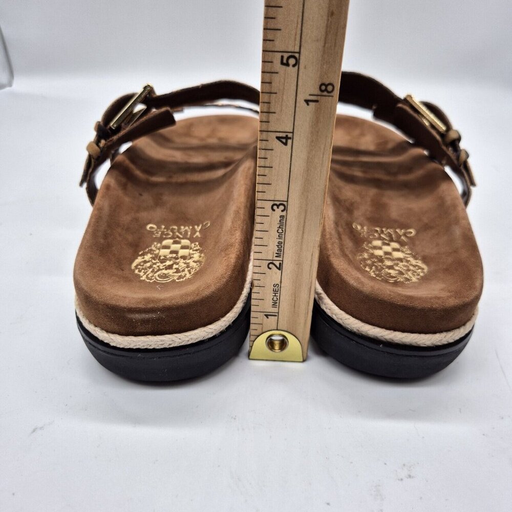 Vince Camuto Ciandra Size 9.5 M Slip On Slide 3 Straps Buckle Brown Flat 934 - Picture 6 of 8
